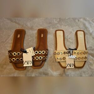 ZARA GOLD EMBELLISHED SANDAL EUR 37/ US 7 ivory and camel set
